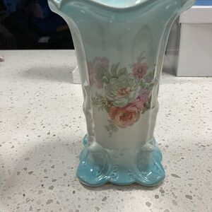 Old Foley James Kent Ltd England Ceramic Vase with Blue Accents 1950’s